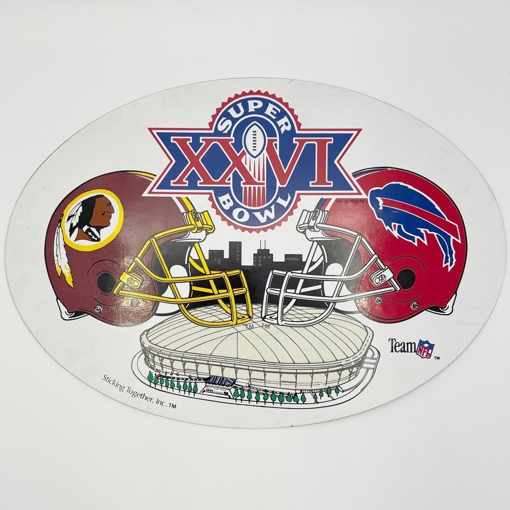 Vintage Super Bowl XXVI Large Magnet Washington Redskins vs Buffalo Bills 1992